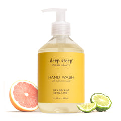 Deep Steep front bottle showing grapefruit bergamot scent and moisturizing benefit
