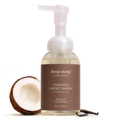 Deep Steep front packaging showing vanilla coconut scent and benefits