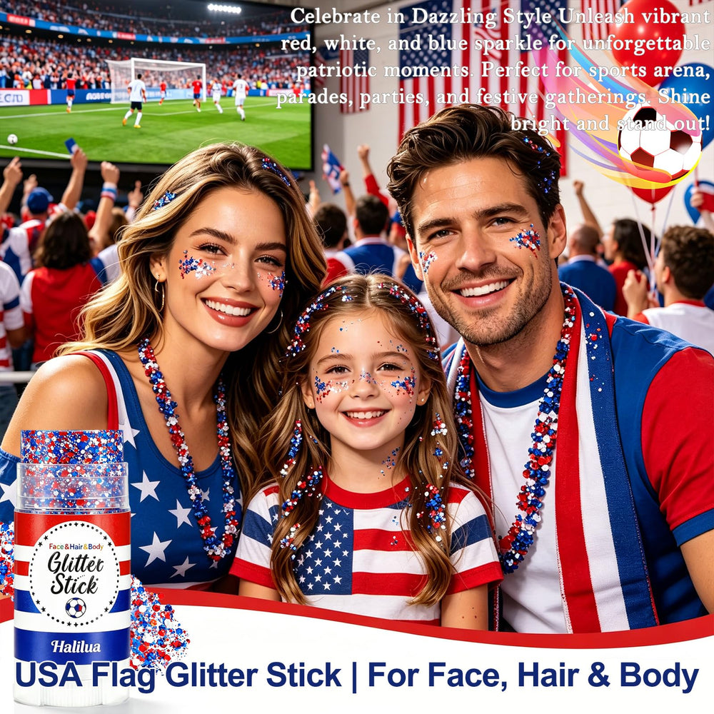 Deepmind glitter stick in a parade scene adding patriotic flair to outfit and festivities
