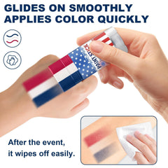 DEERELF applying blue stripe to cheek showing fast, streak-free color payoff