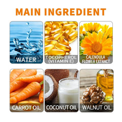 DEERELF natural oils display with carrot and coconut highlighting nourishing benefits
