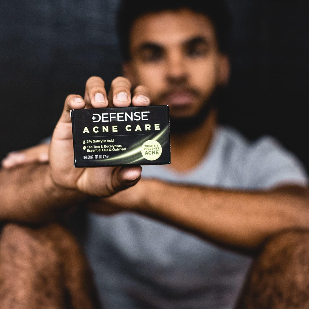 Defense Soap on bathroom shelf showing everyday use convenience
