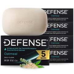 Defense Soap front packaging showing five bars and clear labeling for easy selection