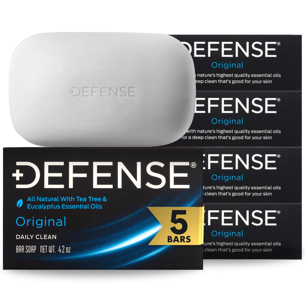 Defense Soap front packaging showing five bars ready to supply athletes