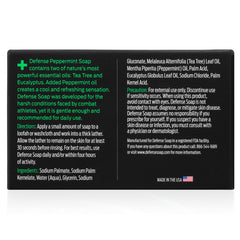 Defense Soap peppermint bar on bathroom shelf evoking fresh scent and daily use