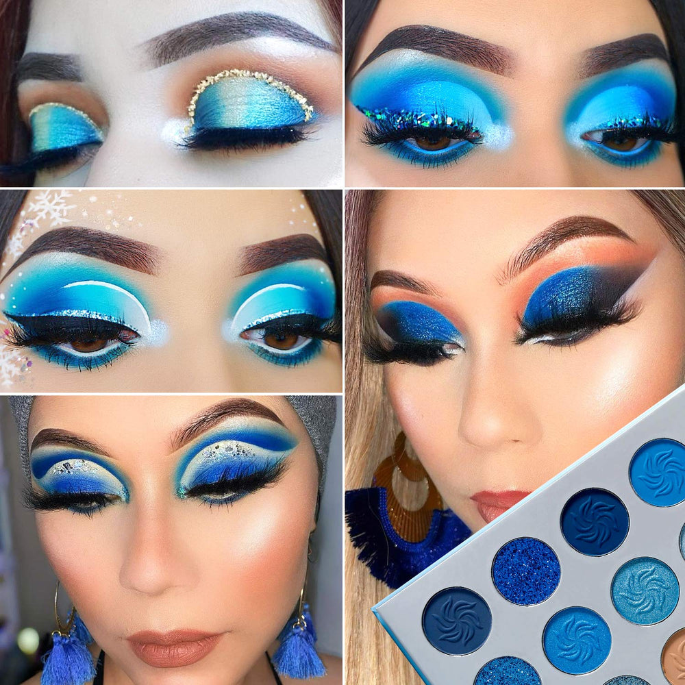 DE'LANCI model wearing bold navy night look showing dramatic color payoff