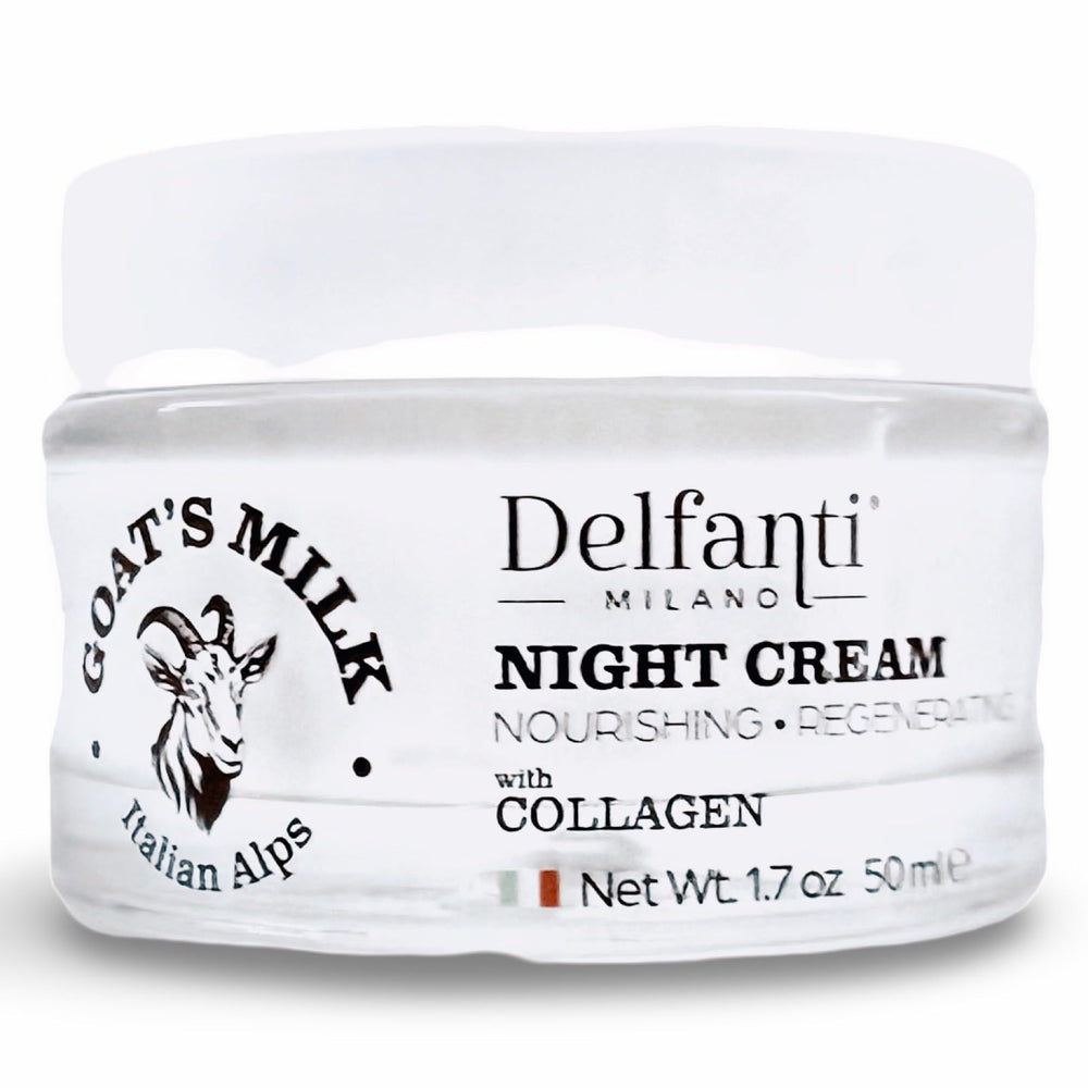 Delfanti-Milano night cream jar front view showing nourishing texture and Made in Italy quality