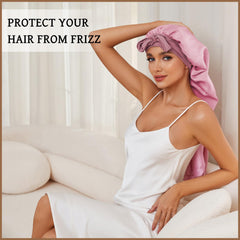 DEMAZALO bonnet worn with long braids showing tangle-free overnight benefit