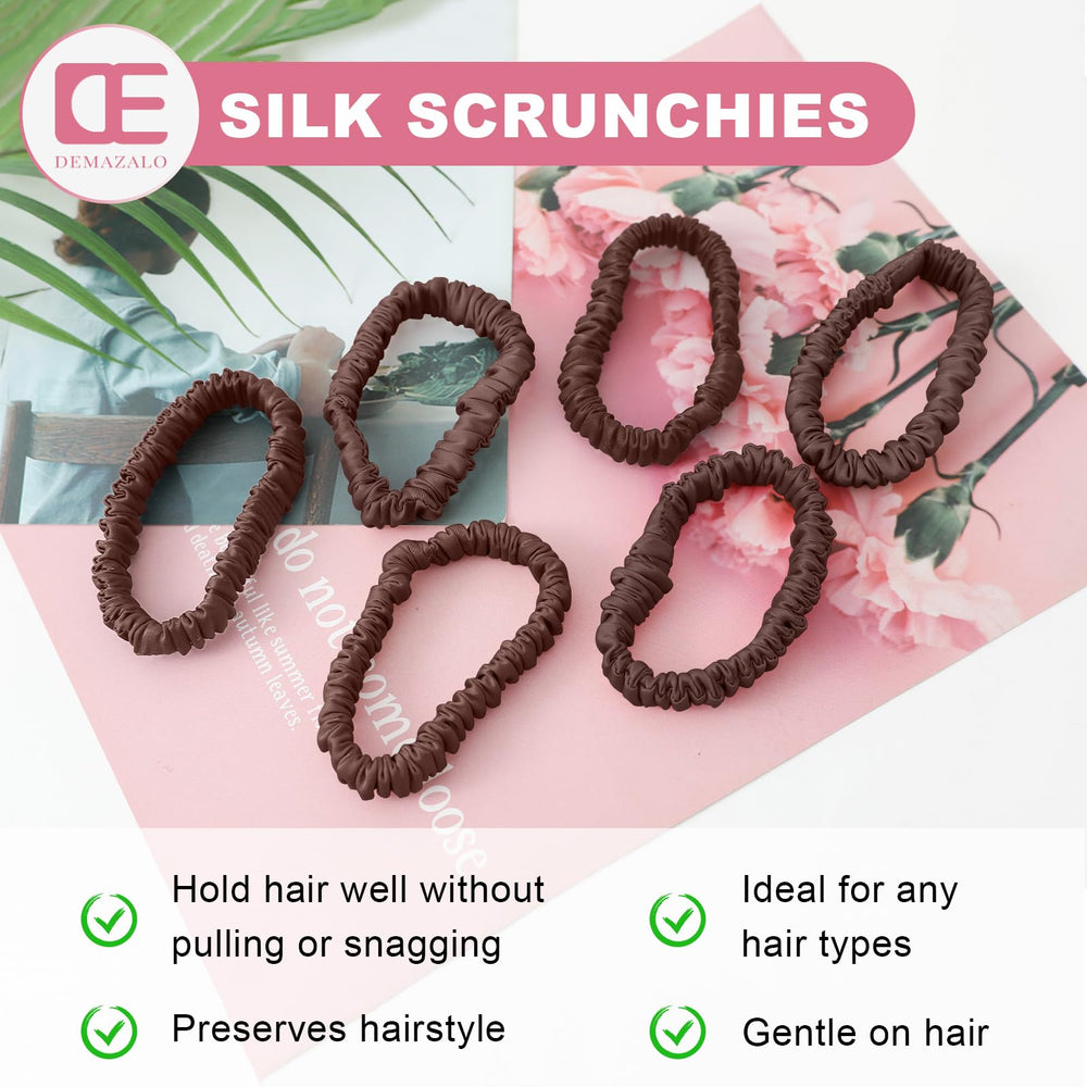 DEMAZALO scrunchie next to a coin for scale showing thin profile and travel-friendly benefit