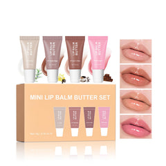 DENESTUP front packaging showing four mini gloss tubes and glossy finish benefit