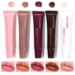 DENESTUP front packaging showing full five-piece gloss set and versatile nudes
