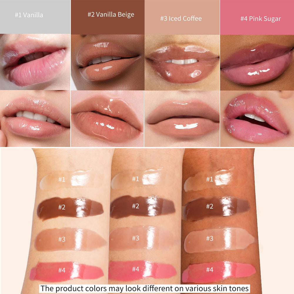 DENESTUP sugar gloss lip swatch giving bright gloss and plumping look benefit