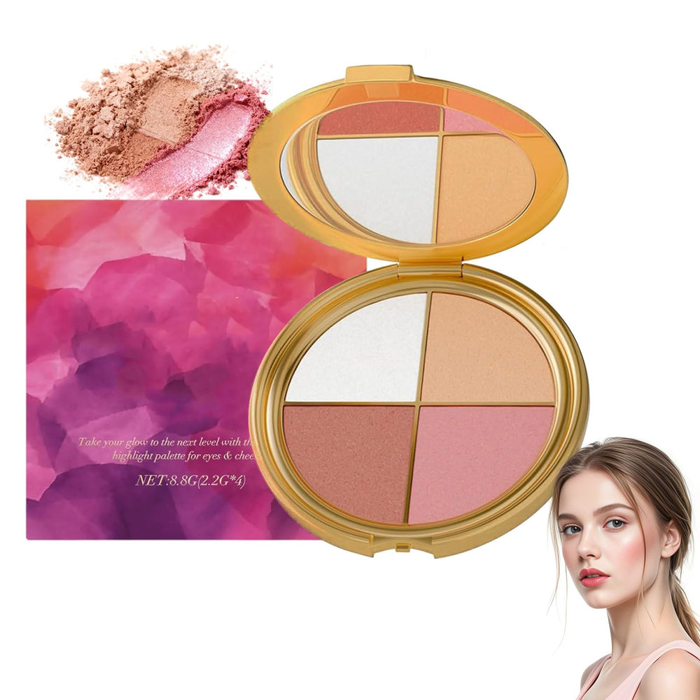 Denir Bonee front view of open palette showing four shades and compact mirror, easy travel