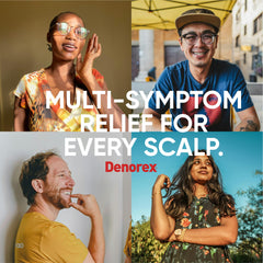 Denorex illustrative before and after scalp showing reduced flakes