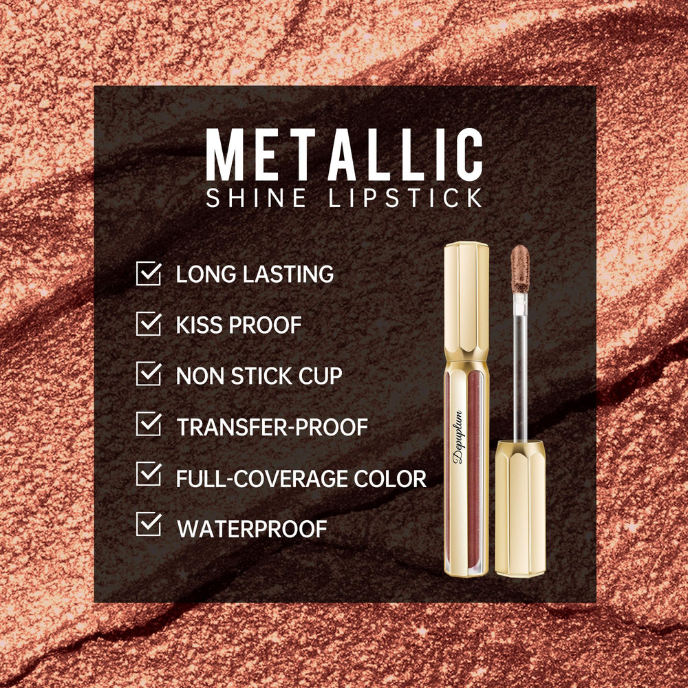 Depuplum DP109 lips close up showing bold metallic color and smooth finish