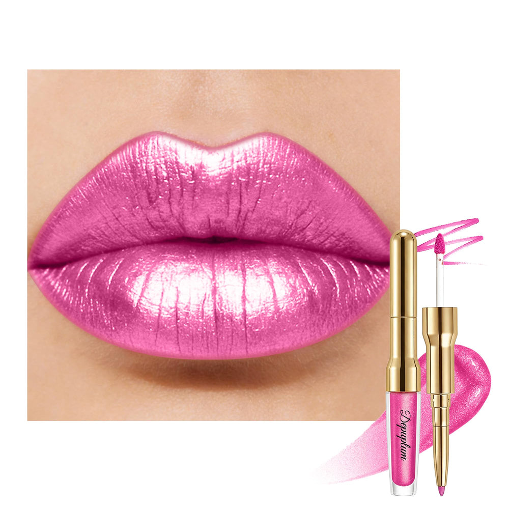 Depuplum front packaging shot showing the dual-ended pink metallic combo benefit long-wear