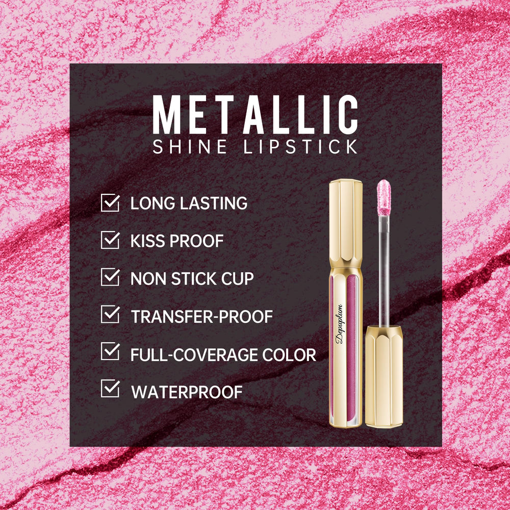 Depuplum DP108 full-coverage metallic pink on lips for bold evening look