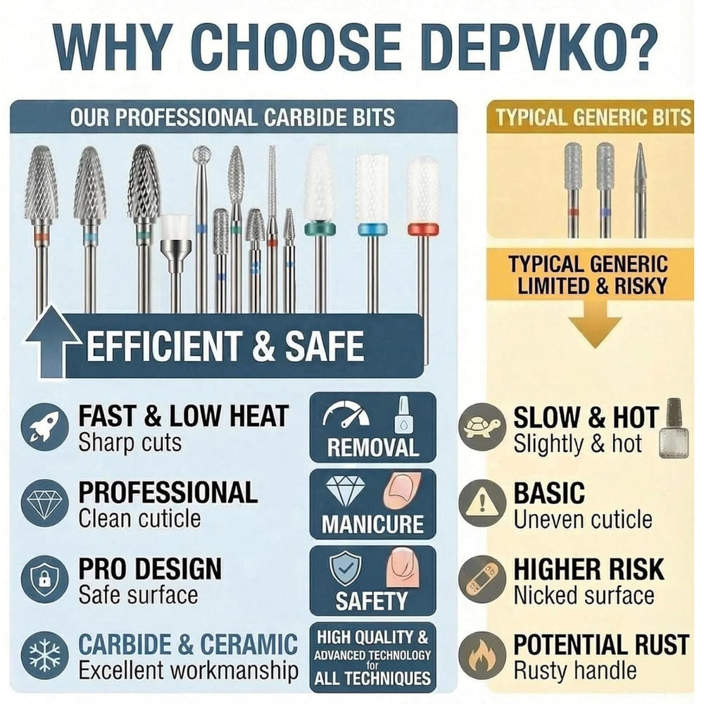 Depvko tungsten carbide bits close-up for fast acrylic and gel removal