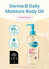 Derma B oil drop texture close-up highlighting fast absorption benefit