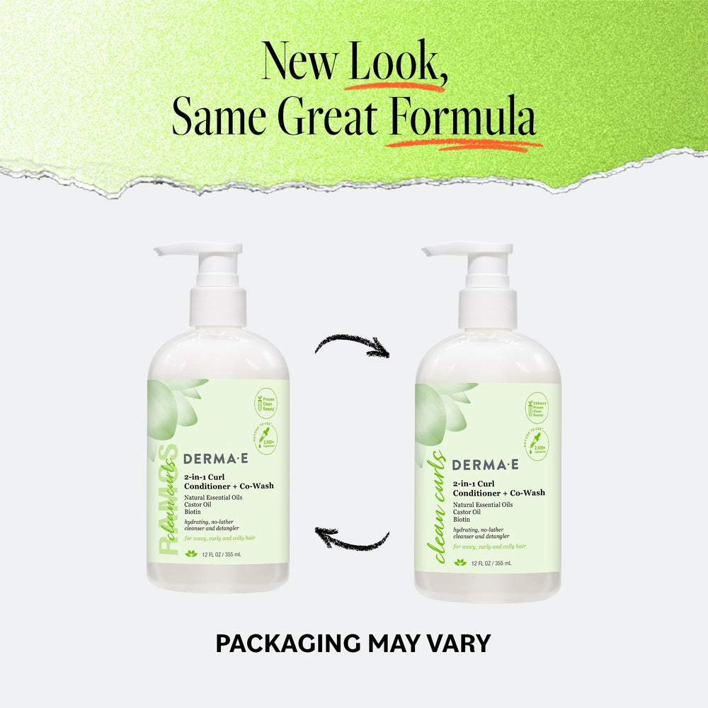 Derma E before and after comparison showing improved curl definition benefit