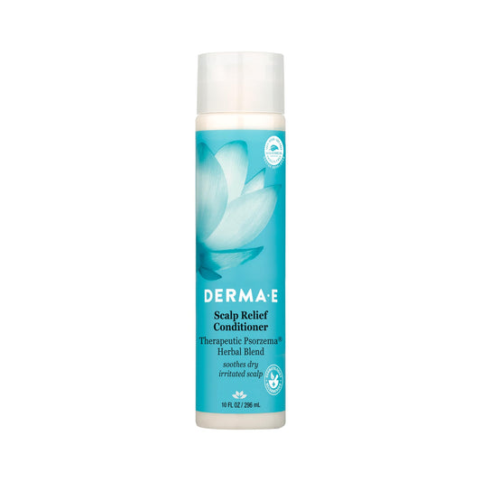 Derma E front bottle showing product label and benefit for calming scalp