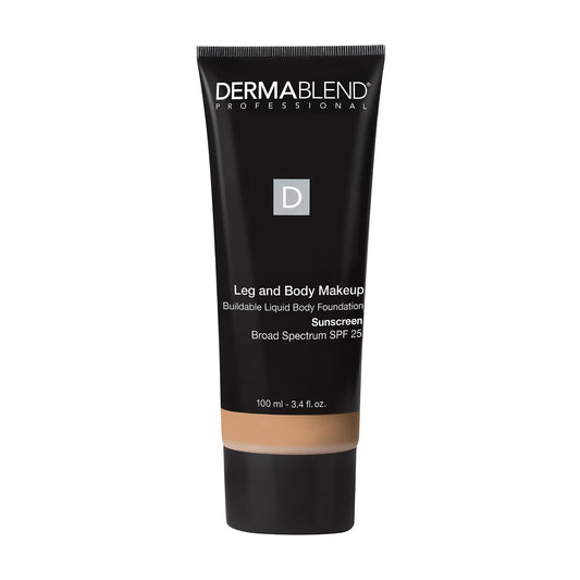 Dermablend front jar of leg and body makeup shows packaging and coverage benefit