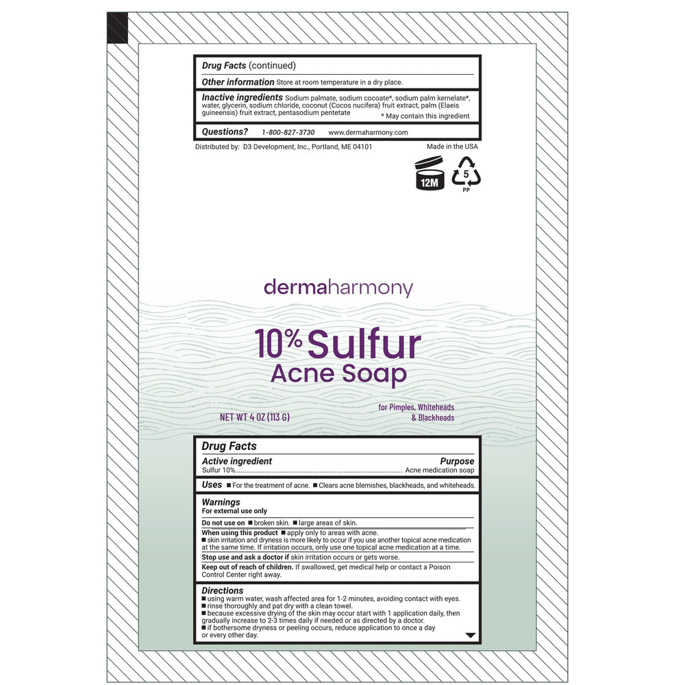 Dermaharmony sulfur bar on a bathroom sink with towel indicating everyday routine