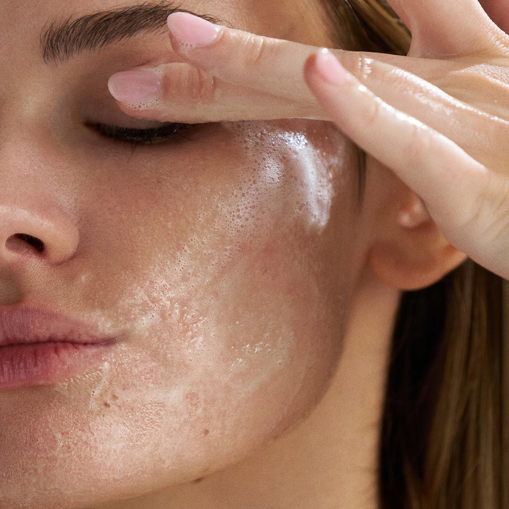 Dermalogica foaming action close-up shows easy rinsing and cleanliness