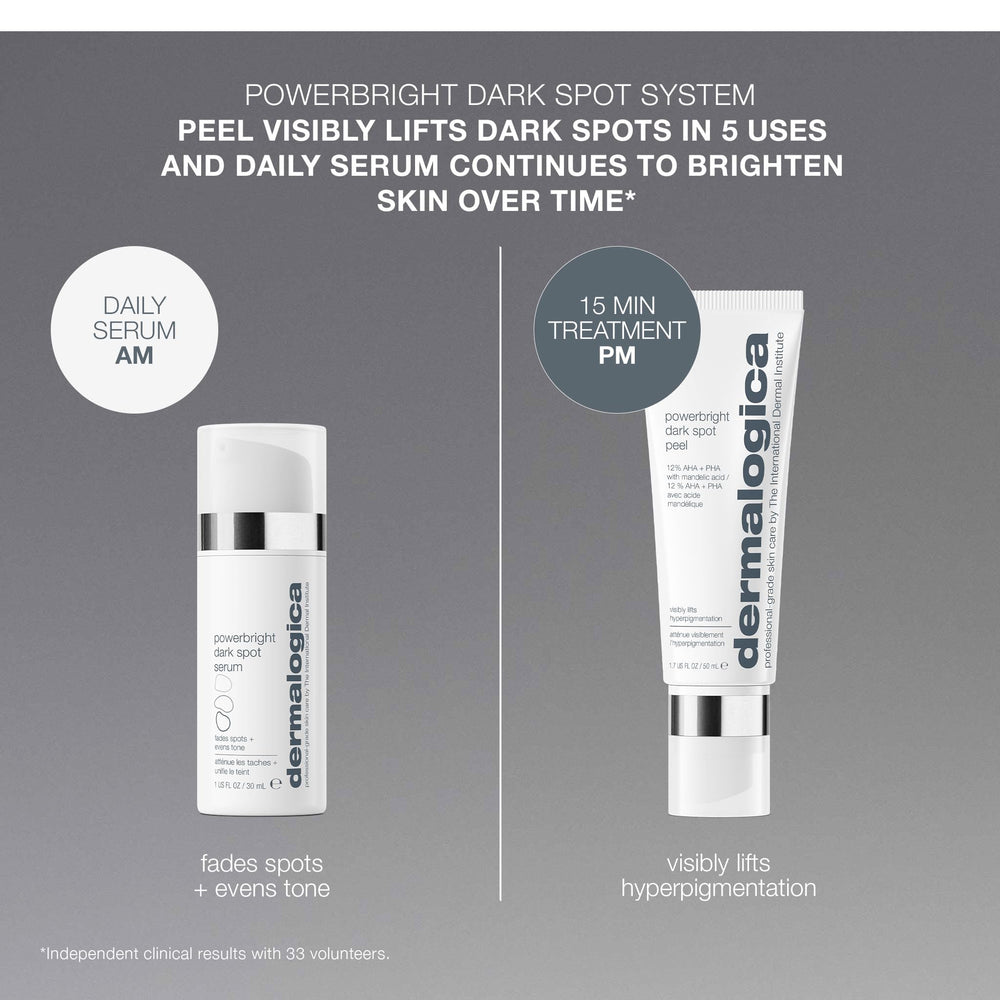 Dermalogica PowerBright bottle on bath counter suggesting daily routine convenience