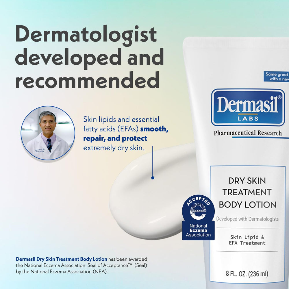 Dermasil lotion being applied on hand for quick non-greasy hydration