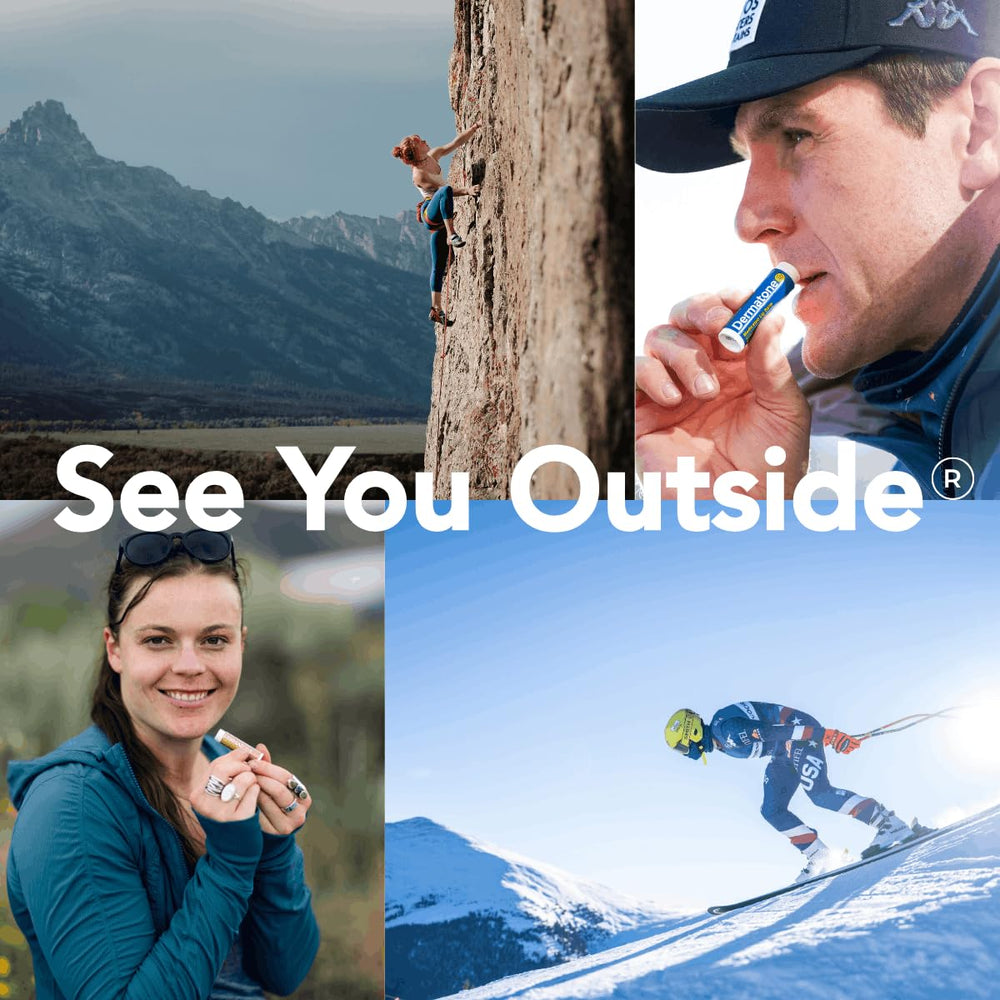 DERMATONE lip balm outdoor lifestyle on a hike protecting lips from sun