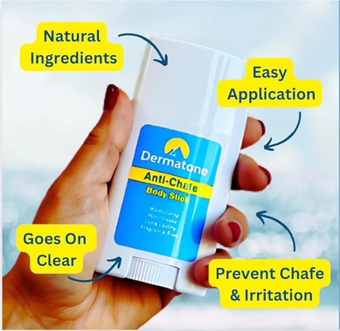DERMATONE mini stick held in hand to show pocketable size and travel convenience