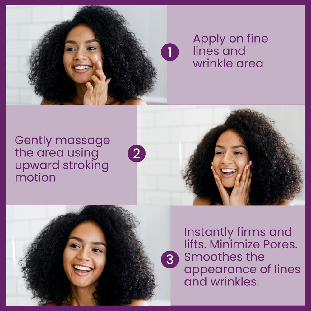 DERMAXGEN applying cream to cheek showing lifted, smoother appearance