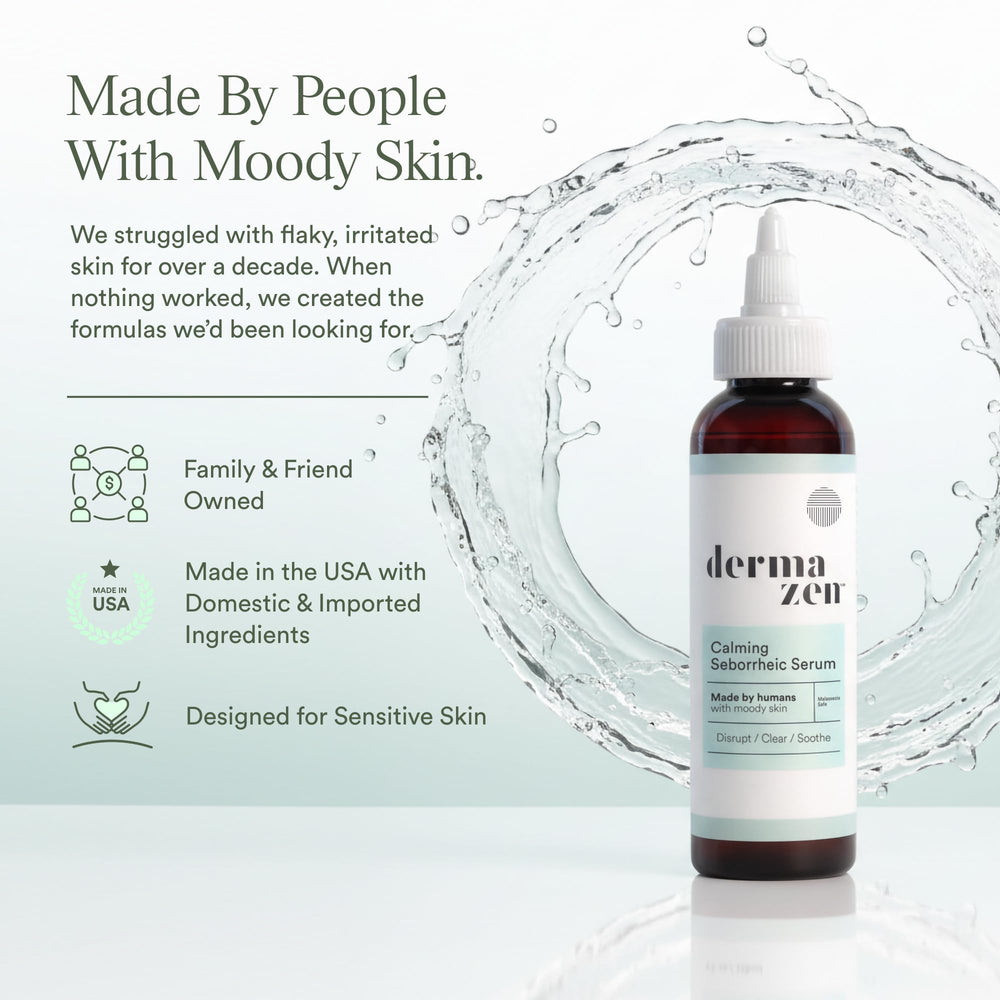 Dermazen serum used along beard and hairline to reduce visible flaking