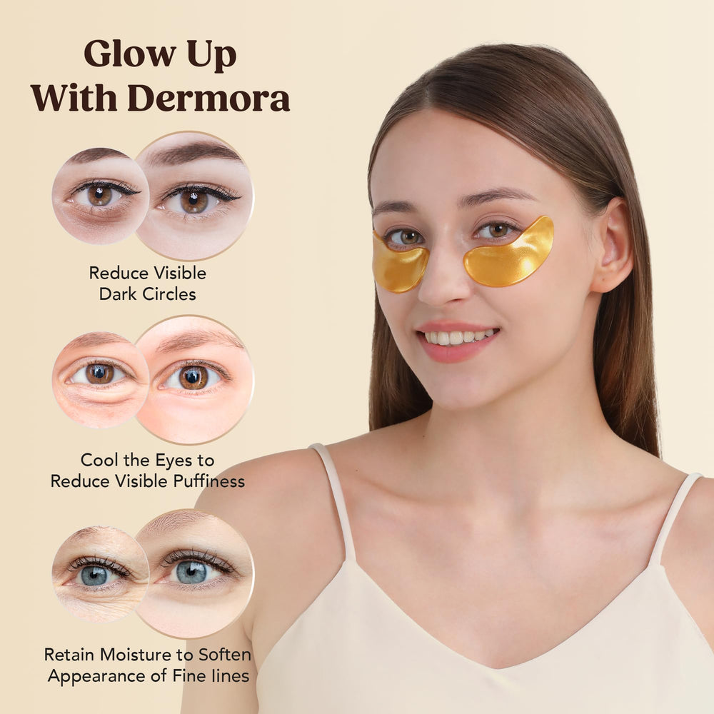 DERMORA model applying patch to under-eye to reduce puffiness