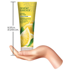 Desert Essence conditioner applied in shower illustrating how it soothes and balances scalp