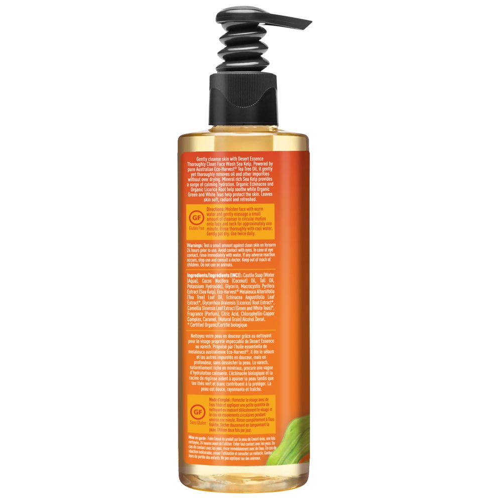 Desert Essence being applied to wet face to show gentle cleansing action