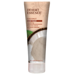 Desert Essence bottle in shower showing gentle rinse and fresh scent