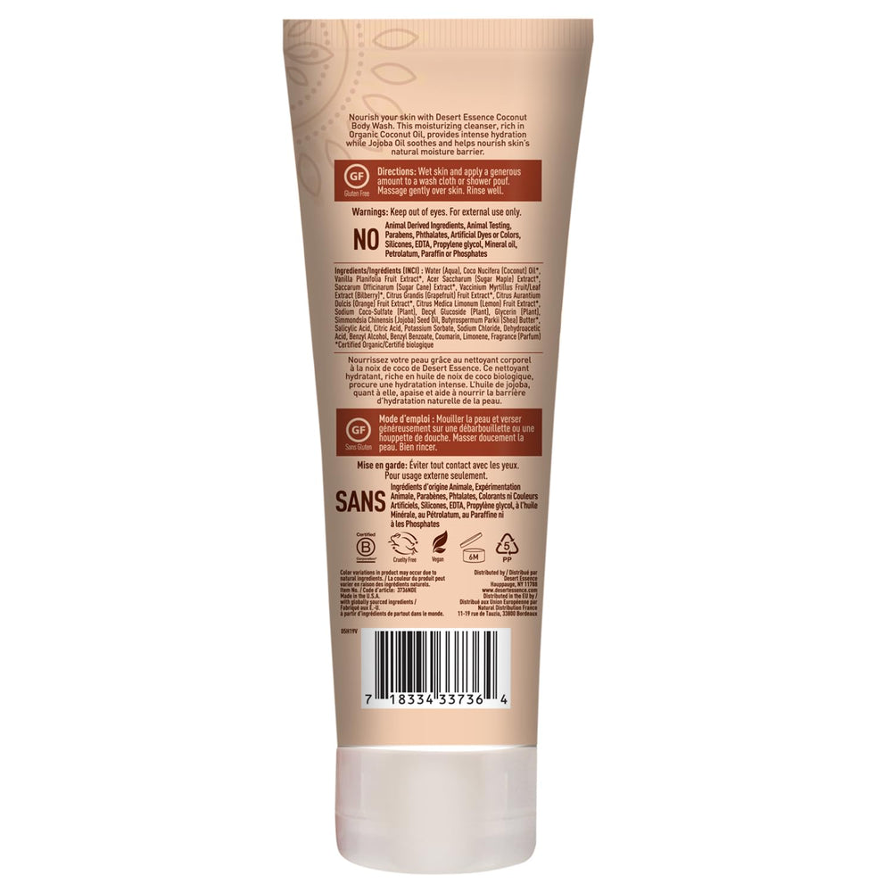 Desert Essence next to a ruler showing 8 oz size for scale and portability