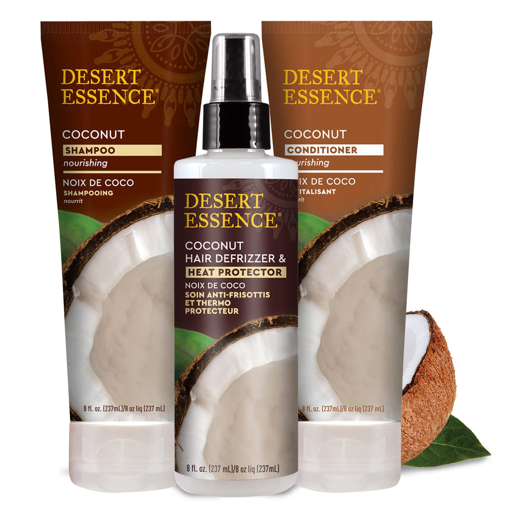 Desert Essence bottle on bathroom shelf evoking everyday styling routine