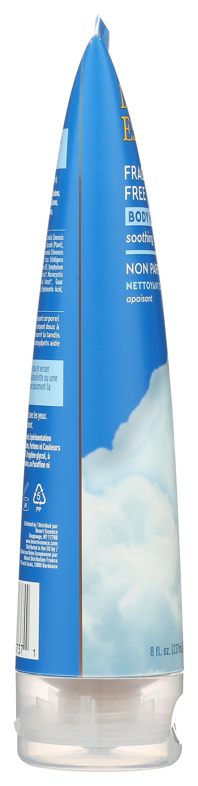 Desert Essence bottle in shower scene demonstrating everyday gentle cleanse