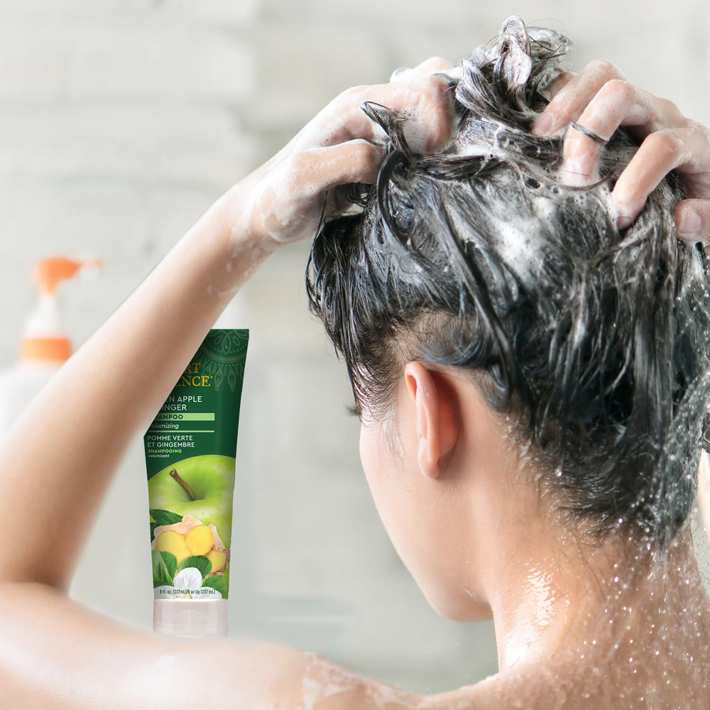 Desert Essence shampoo lather close-up demonstrating gentle foam and mild cleansing
