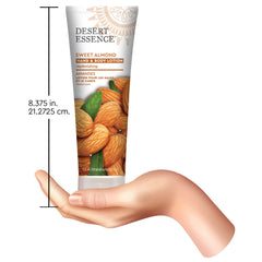 Desert Essence bottle styled on bathroom shelf, suggests daily skincare routine compatibility