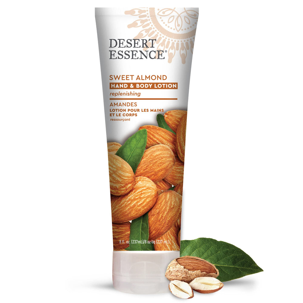 Desert Essence label and pump close-up highlighting certified-organic claim and ease of use
