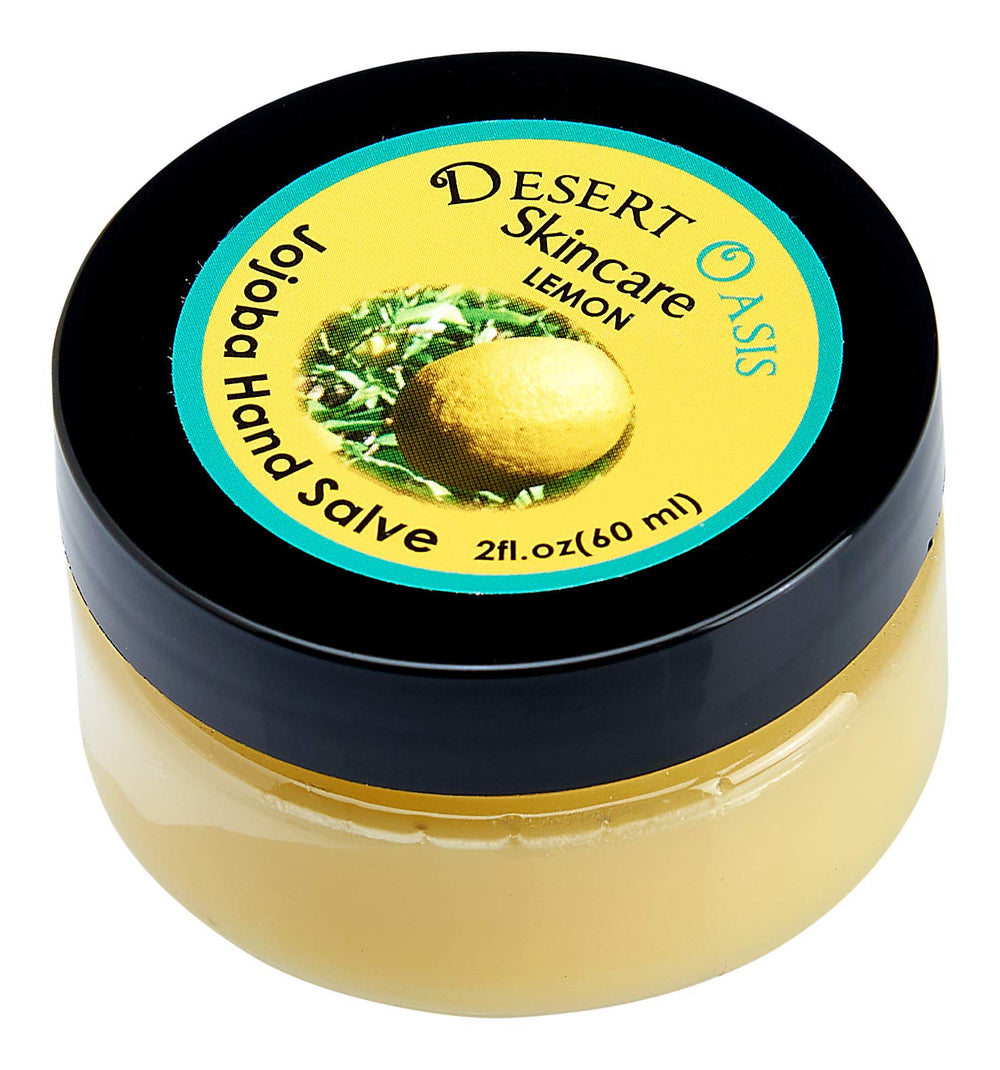 Desert Oasis Skincare tin next to hand to show compact 2 oz size