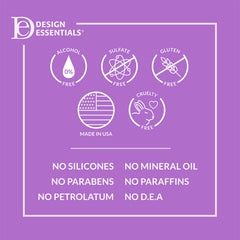 Design Essentials label close-up listing agave and lavender benefits