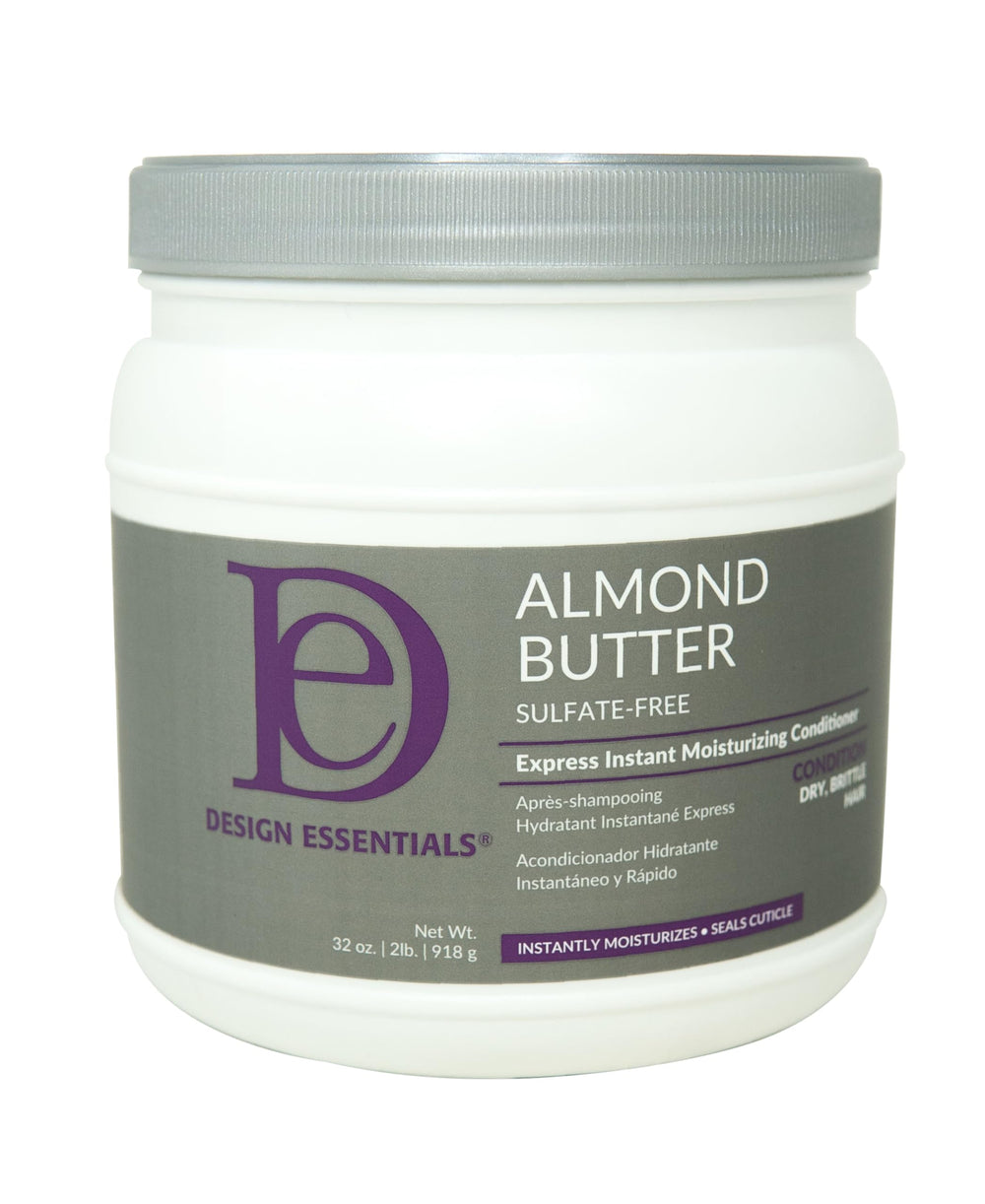 Design Essentials bottle front view showing label and almond scent benefits