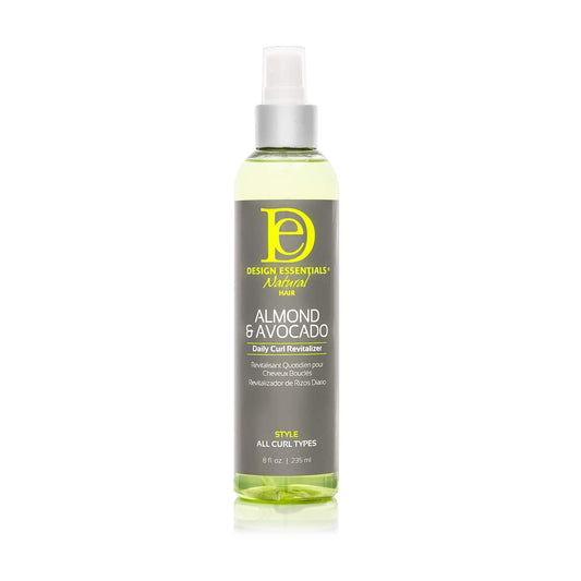 Design Essentials front bottle showing almond and avocado benefits for hydrated curls