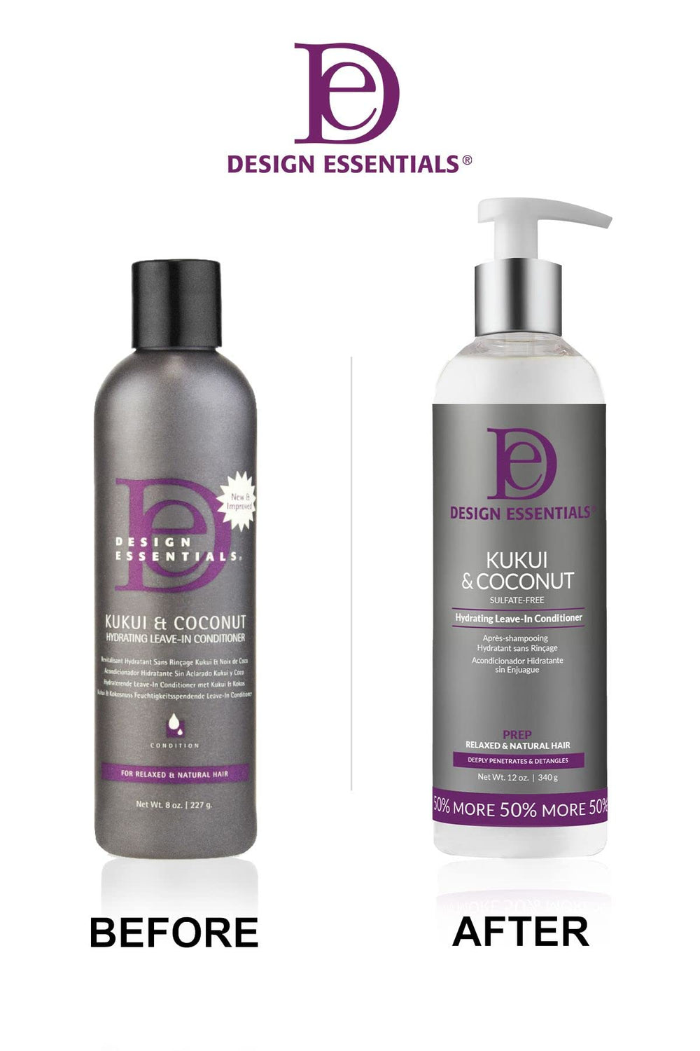 Design Essentials applied to styled hair in lifestyle shot, shows hydrated shiny manageable hair