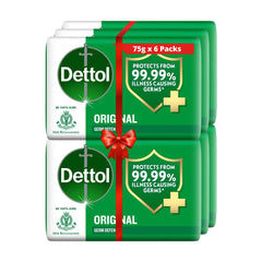 Dettol original bar soap front packaging showing brand and size benefits